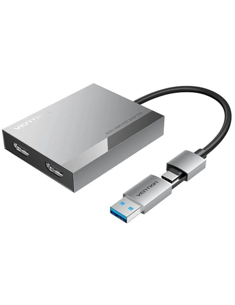 Conversor Vention ACXHB/ USB Tipo-C Macho/ USB Macho - 2x HDMI Hembra/ 15cm/ Gris