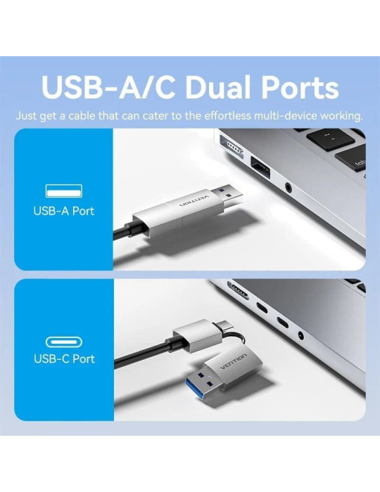 Conversor Vention ACXHB/ USB Tipo-C Macho/ USB Macho - 2x HDMI Hembra/ 15cm/ Gris