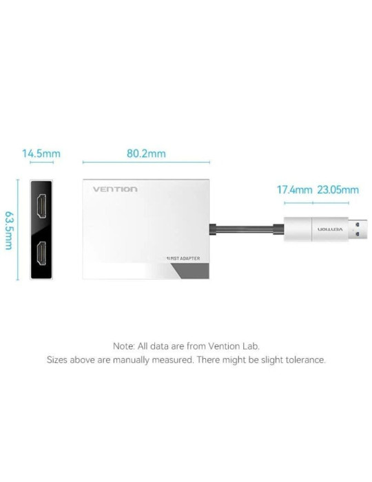 Conversor Vention ACXHB/ USB Tipo-C Macho/ USB Macho - 2x HDMI Hembra/ 15cm/ Gris