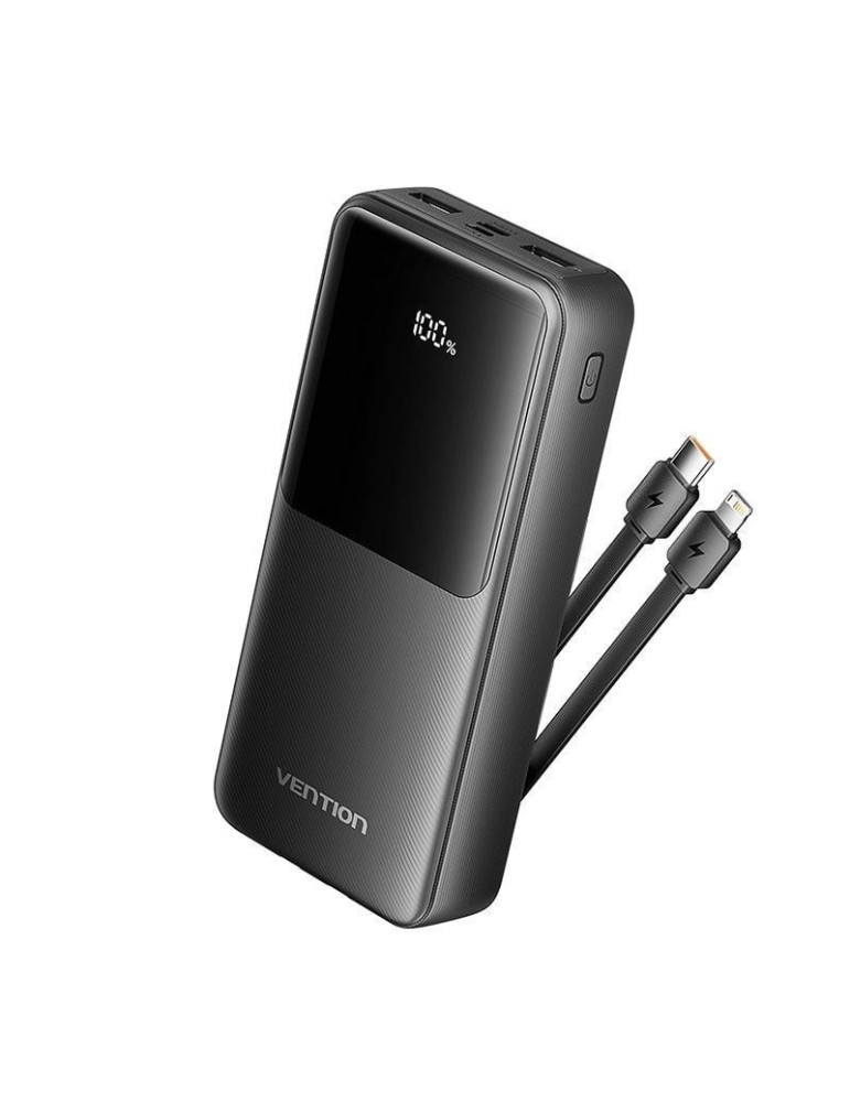 Powerbank 20000mAh Vention FHPB0/ 22.5W/ Negra/ Incluye Cable USB Tipo-C y Lightning