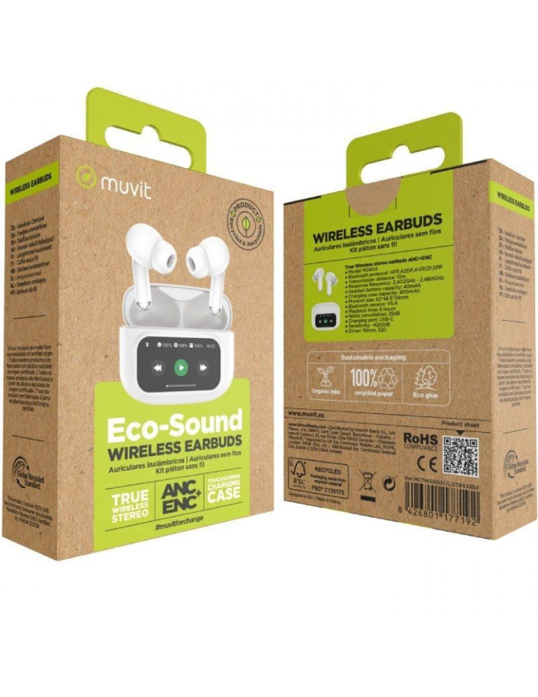 Auriculares Bluetooth Muvit For Change True Wireless Estéreo con estuche de carga/ Autonomía 6h/ Blancos