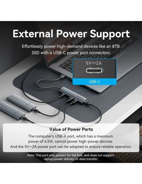 Hub USB 3.0 Vention TGXHB/ 1xUSB Tipo-C/ 3xUSB/ 1xUSB Tipo-C PD/ Gris