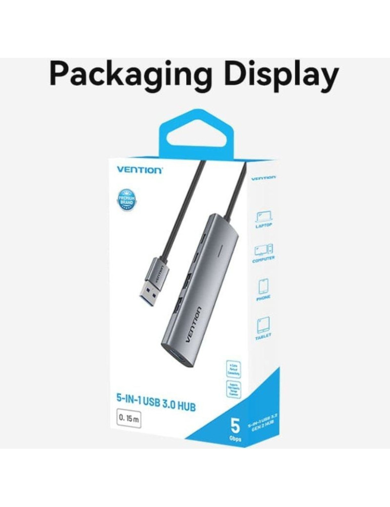 Hub USB 3.0 Vention TGXHB/ 1xUSB Tipo-C/ 3xUSB/ 1xUSB Tipo-C PD/ Gris