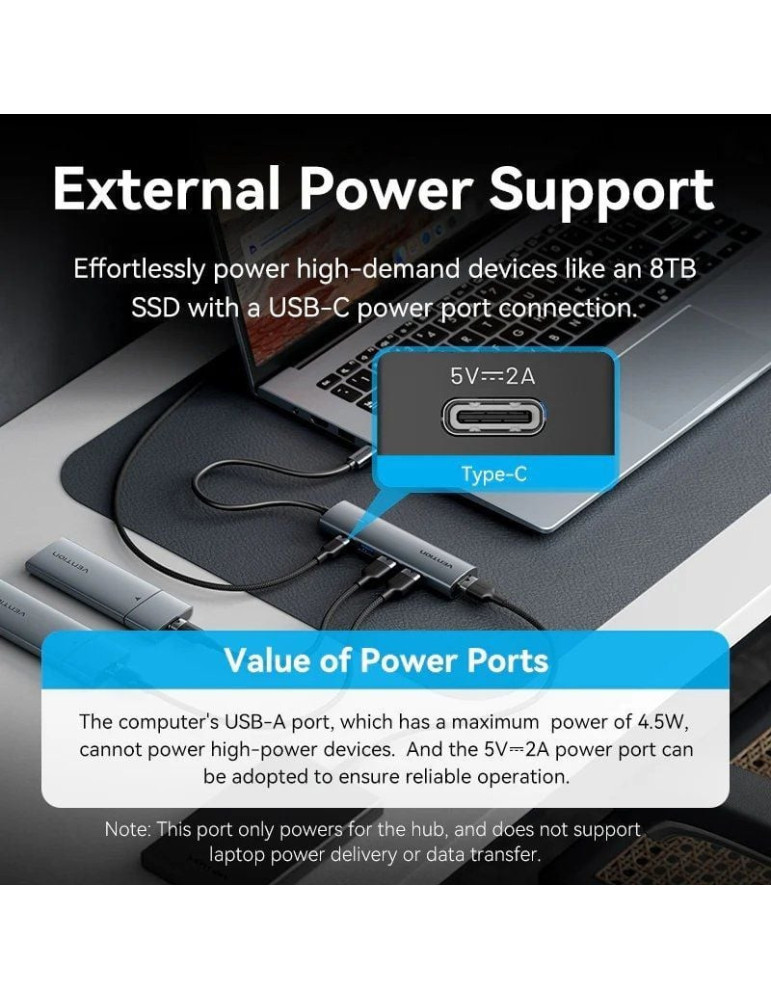 Hub USB Tipo-C 3.0 Vention TGZHB/ 3xUSB/ 1xUSB Tipo-C PD/ Gris