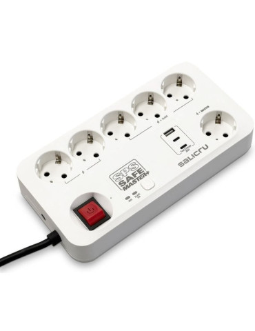 Regleta con interruptor Salicru SAFE MASTER+/ 5 Tomas de corriente/ 1 Master/ 2 USB Tipo-C/ 1 USB/ Cable 1.4m/ Blanca