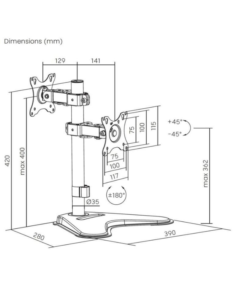 Soporte de Sobremesa para 2 Monitores Aisens DT32TR-409/ Giratorio/ Inclinable/ hasta 8kg