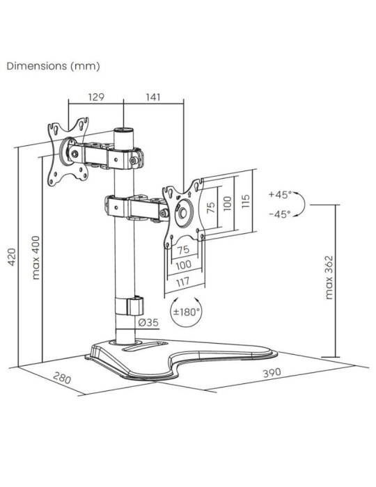Soporte de Sobremesa para 2 Monitores Aisens DT32TR-409/ Giratorio/ Inclinable/ hasta 8kg