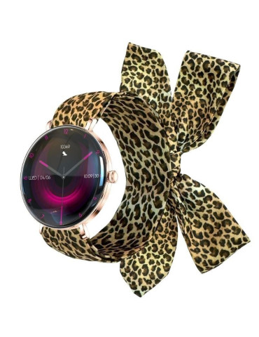 Forever Smartwatch Lucca SB-370/ Notificaciones/ Frecuencia Cardiaca/ Oro Rosa/ Incluye Correa Leopardo