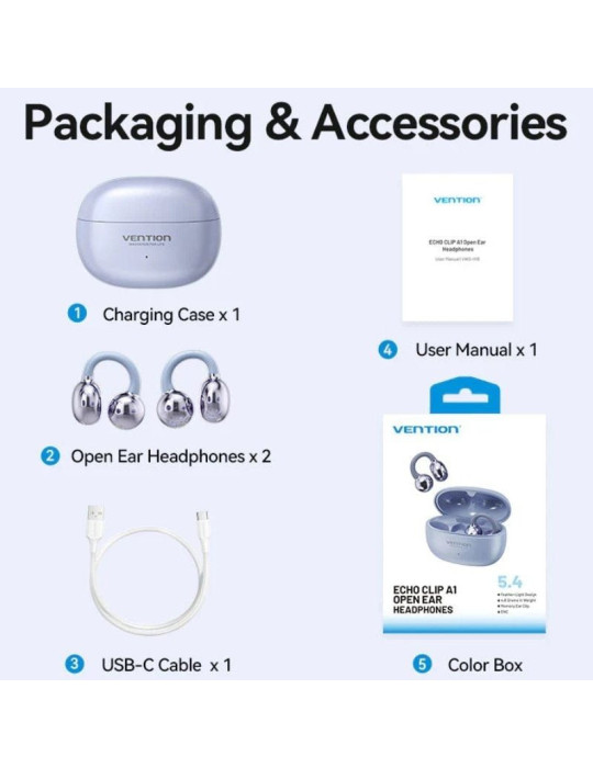 Auriculares Deportivos Bluetooth Vention Open Ear OpenBeat Echo Clip A1 NBWB0 con estuche de carga/ Negros