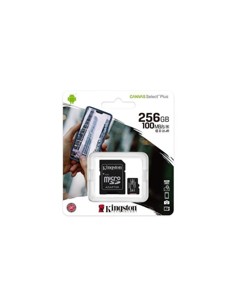 Tarjeta de Memoria Kingston CANVAS Select Plus 256GB microSD XC con Adaptador/ Clase 10/ 100MBs