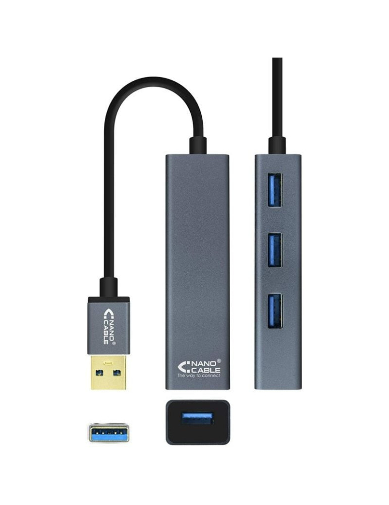 Hub USB 3.0 Nanocable 10.16.4402/ 4xUSB/ Gris