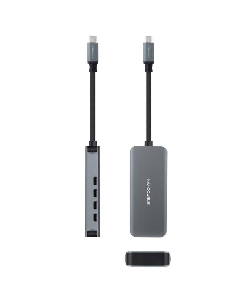 Hub USB Tipo-C Nanocable 10.16.4504/ 4xUSB Tipo-C/ Gris