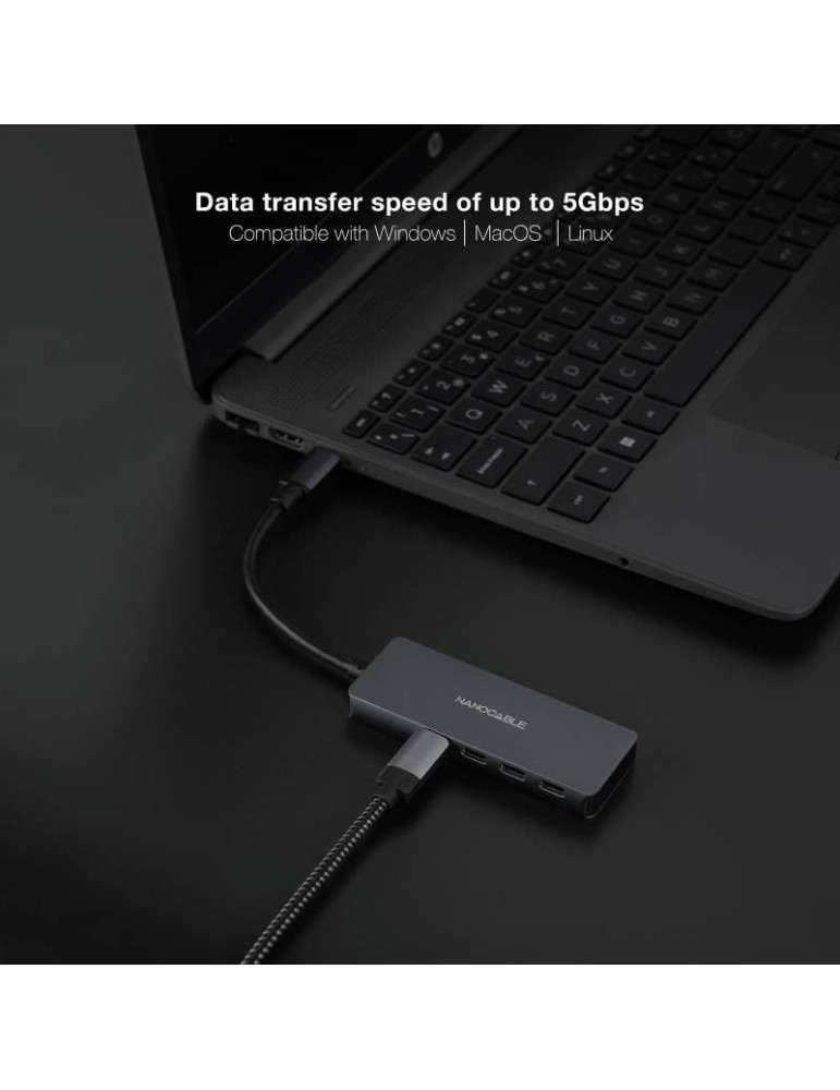 Hub USB Tipo-C Nanocable 10.16.4504/ 4xUSB Tipo-C/ Gris