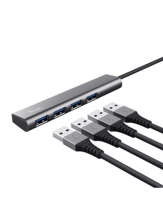 Hub USB Tipo-C Trust Halyx/ 4xUSB/ Gris