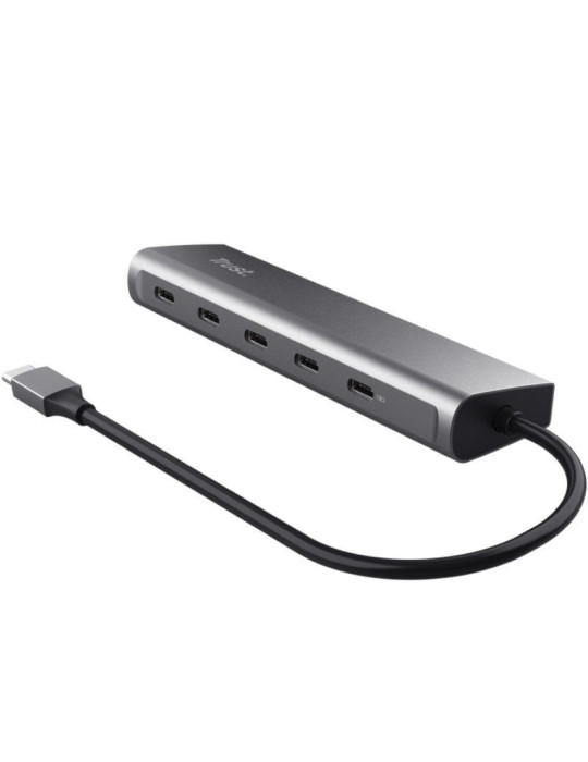 Hub USB Tipo-C Trust Halyx/ 4xUSB Tipo-C/ 1xUSB Tipo-C PD/ Gris