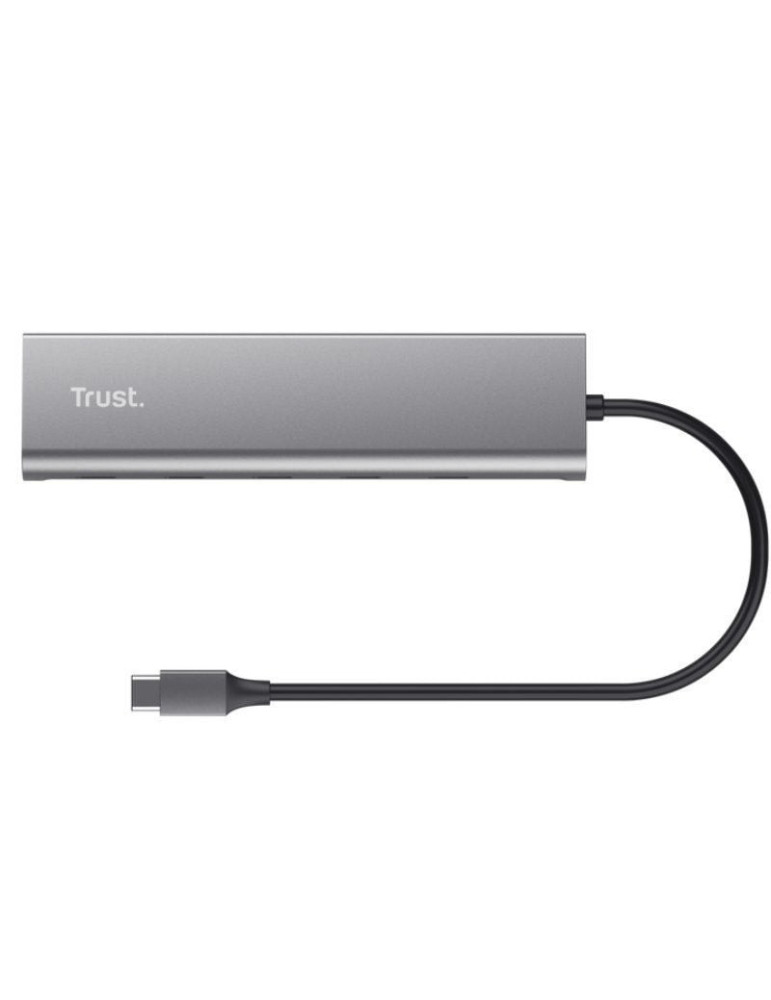 Hub USB Tipo-C Trust Halyx/ 4xUSB Tipo-C/ 1xUSB Tipo-C PD/ Gris
