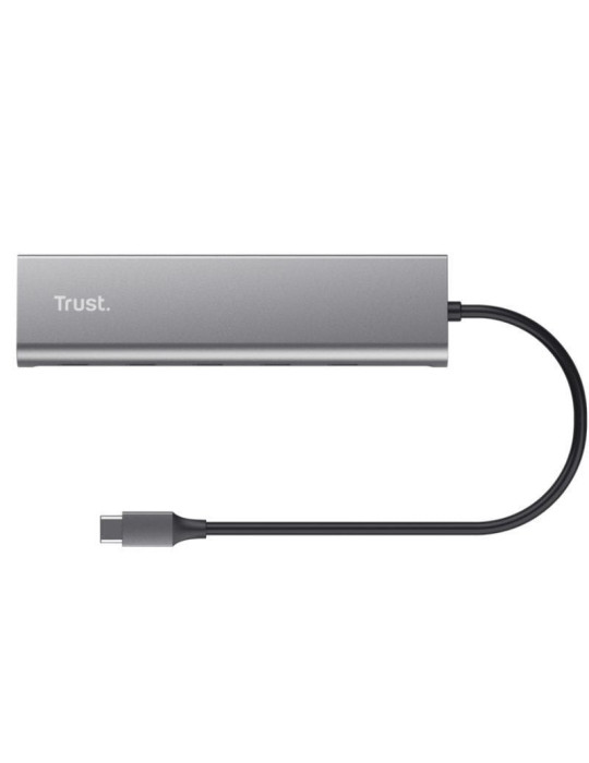 Hub USB Tipo-C Trust Halyx/ 4xUSB Tipo-C/ 1xUSB Tipo-C PD/ Gris