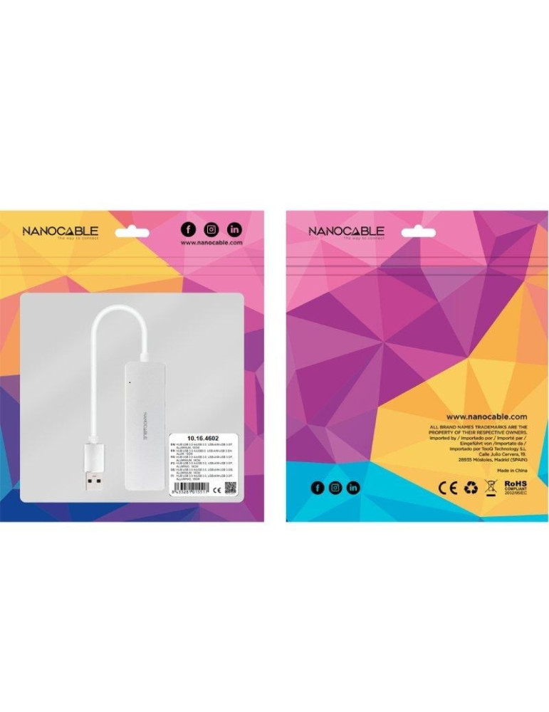 Hub USB 3.0 Nanocable 10.16.4602/ 4xUSB/ Gris