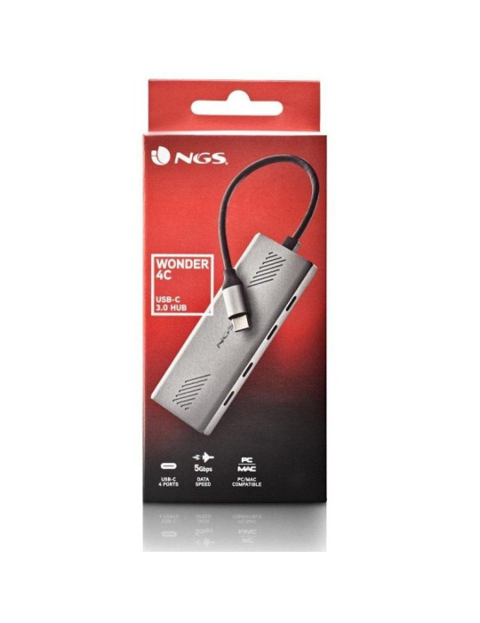 Hub USB Tipo-C NGS Wonder4-C/ 4xUSB Tipo-C/ Gris