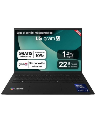 Portátil LG Gram 16ZD90T-G AX88B Intel Core Ultra 7-255H/ 32GB/ 1TB SSD/ 16"/ Sin Sistema Operativo