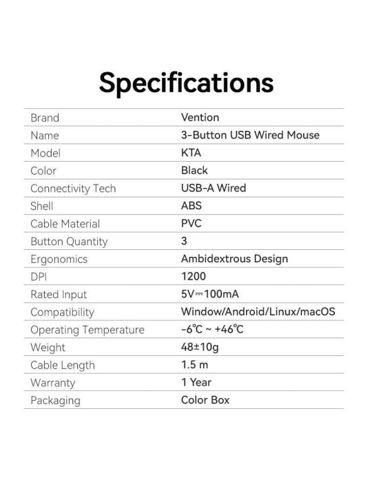 Ratón Vention KTABG/ Hasta 1200 DPI