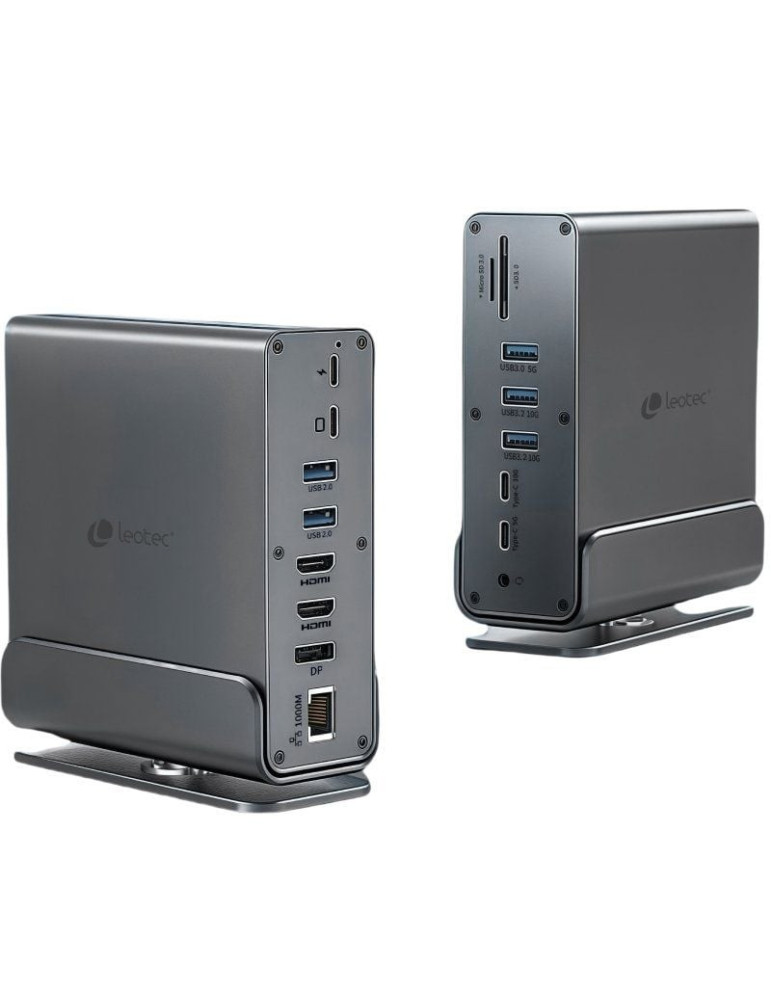 Docking USB Tipo-C Leotec LEDS06/ 5xUSB/ 2xUSB Tipo-C/ 1xUSB Tipo-C PD/ 1xDisplayPort/ 2xHDMI 4K/ 1xRJ45/ 1xJack 3.5/ 1xLector d