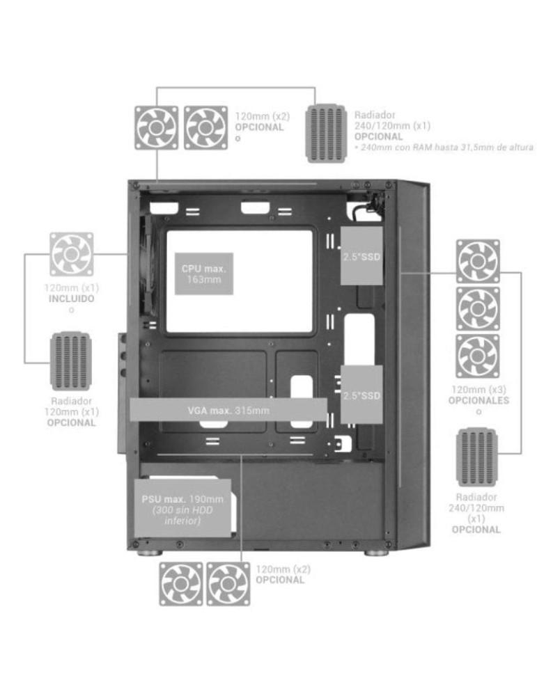 Caja Gaming Semitorre Mars Gaming MC-iPRO/ Negra