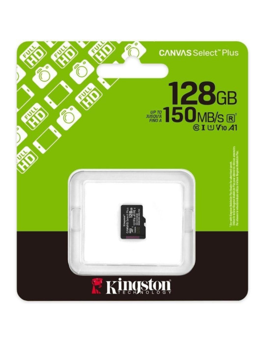 Tarjeta de Memoria Kingston CANVAS Select Plus 128GB microSD XC/ Clase 10/ 150MBs
