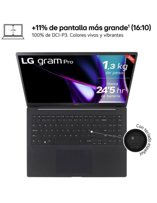 Portátil LG Gram Pro 16ZD90SP-A.AX78B Intel Core Ultra 7-155H/ 32GB/ 1TB SSD/ GeForce RTX 3050/ 16"/ Sin Sistema Operativo