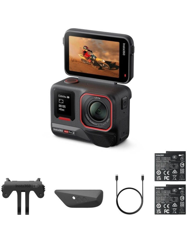 Cámara Digital Deportiva Insta360 Ace Pro 2 Pack de 2 Baterías/ 8K/ Ángulo de visión 180 / Negra