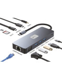 Docking USB Tipo-C Leotec LEDS03/ 3xUSB/ 1xUSB Tipo-C PD/ 1xHDMI 4K/ 1xDisplayPort/ 1xVGA/ 1xAudio/ 1xRJ45/ 1xLector Tarjetas SD