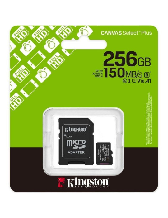 Tarjeta de Memoria Kingston CANVAS Select Plus 256GB microSD XC con Adaptador/ Clase 10/ 150MBs