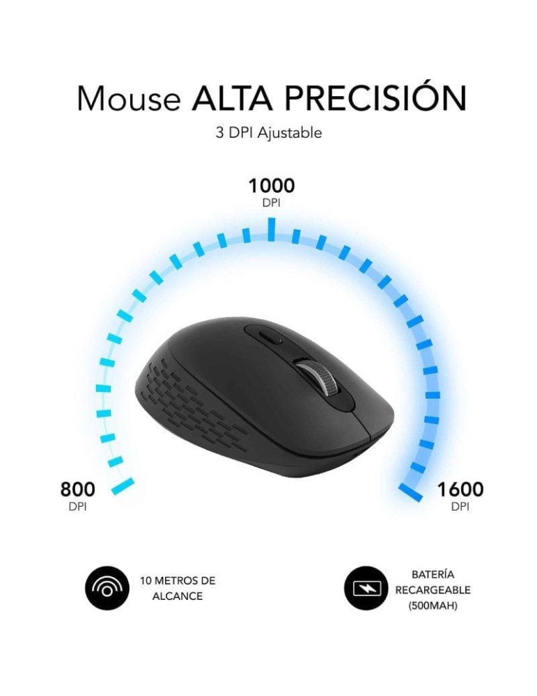 Ratón Ergonómico Inalámbrico por Bluetooth/ 2.4GHz Subblim Curve Ergo Dual Battery/ Batería recargable/ Hasta 1600 DPI/ Negro