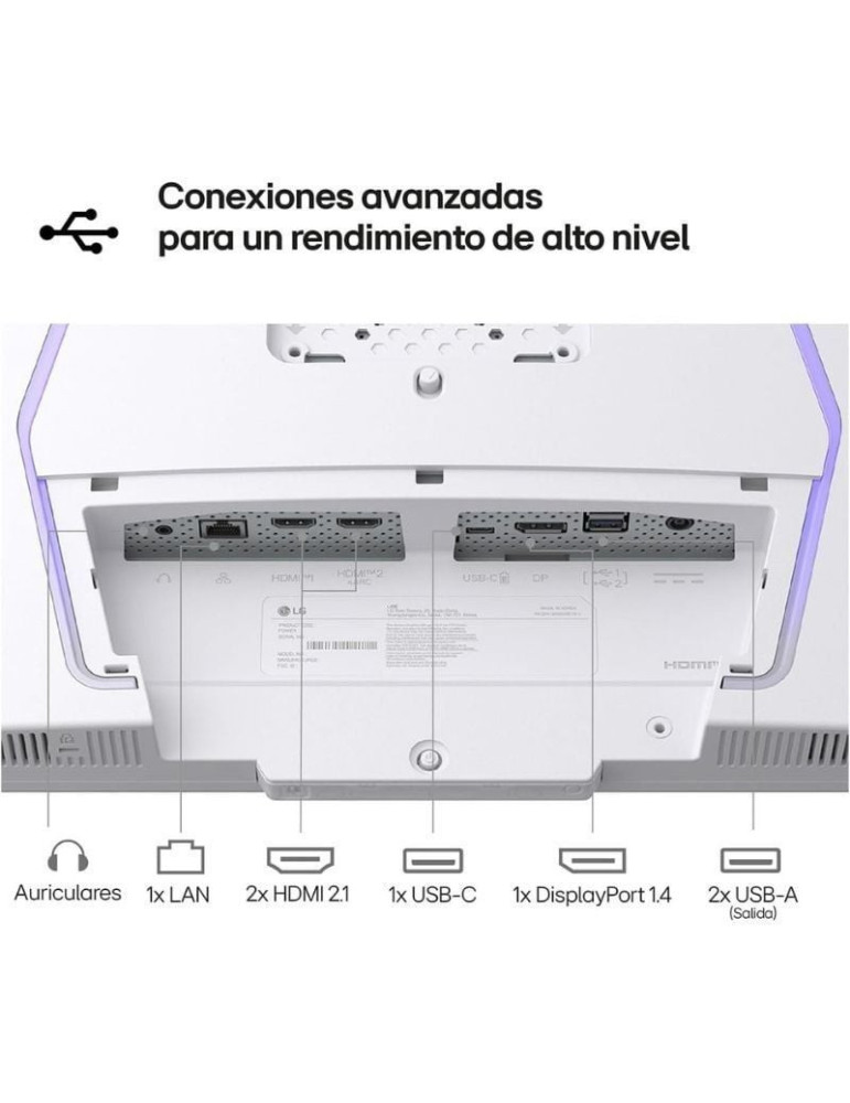 Smart Monitor Gaming LG UltraGear 32G810SA-W 32"/ 4K/ Multimedia/ 1ms/ 144Hz/ IPS/ Regulable en altura/ Smart TV/ Blanco