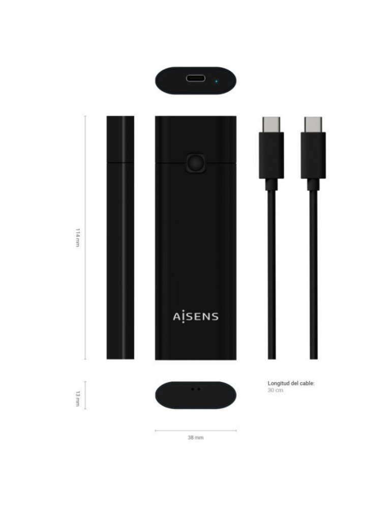 Caja Externa para Disco SSD M.2 NVMe Aisens ASM2-020B/ USB 3.2 Gen2/ Sin Tornillos