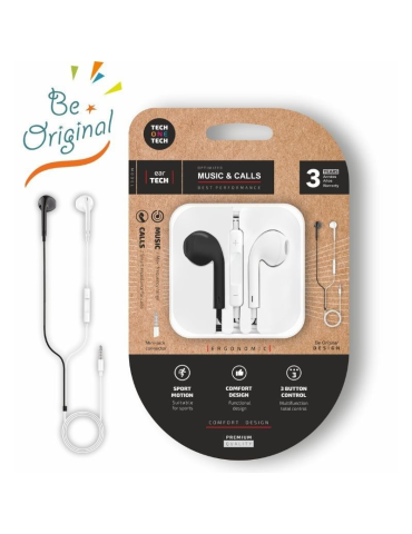 Auriculares Intrauditivos Tech One Tech earTECH B&W Be Original TEC1011/ con Micrófono/ Mini Jack 3.5/ Blanco y Negro