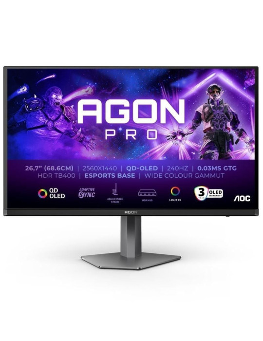 Monitor Gaming AOC AG276QZD2 26.5"/ WQHD/ Multimedia/ 0.03ms/ 240Hz/ QD-OLED/ Regulable en altura/ Negro