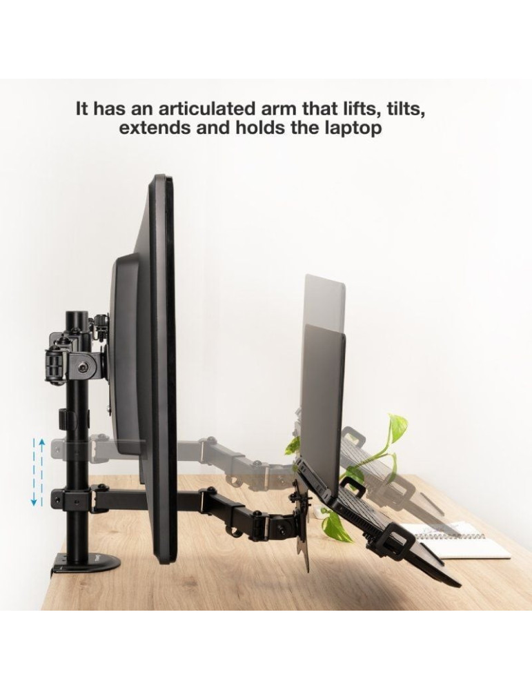 Soporte de Mesa para 2 Monitores y 1 Portátil TooQ DB1202TN-B/ Giratorio/ Inclinable/ hasta 9kg