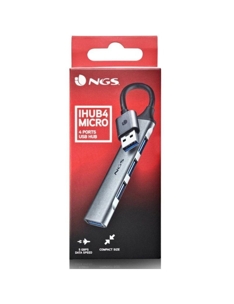 Hub USB NGS IHUB4 Micro/ 4xUSB/ Gris