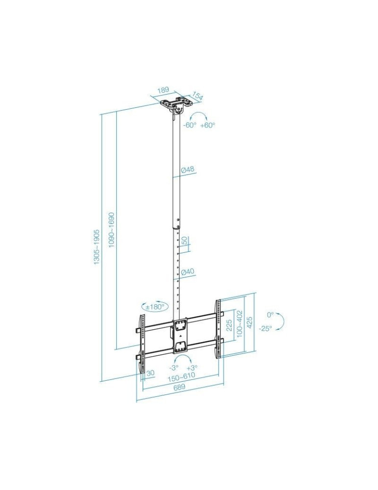 Soporte de Techo Giratorio/ Inclinable/ Nivelable TooQ LPCE1186TSLI-XL-B para TV de 43-86"/ hasta 60kg
