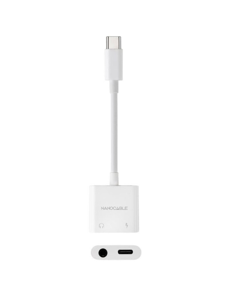 Adaptador Audio Nanocable 10.24.1206/ USB Tipo-C Macho - Jack 3.5 Hembra/ USB Tipo-C Hembra/ Blanco
