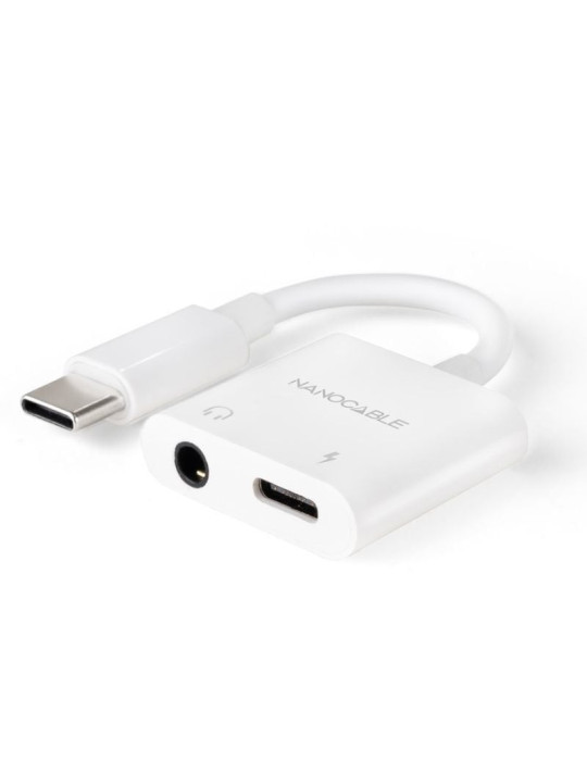 Adaptador Audio Nanocable 10.24.1206/ USB Tipo-C Macho - Jack 3.5 Hembra/ USB Tipo-C Hembra/ Blanco