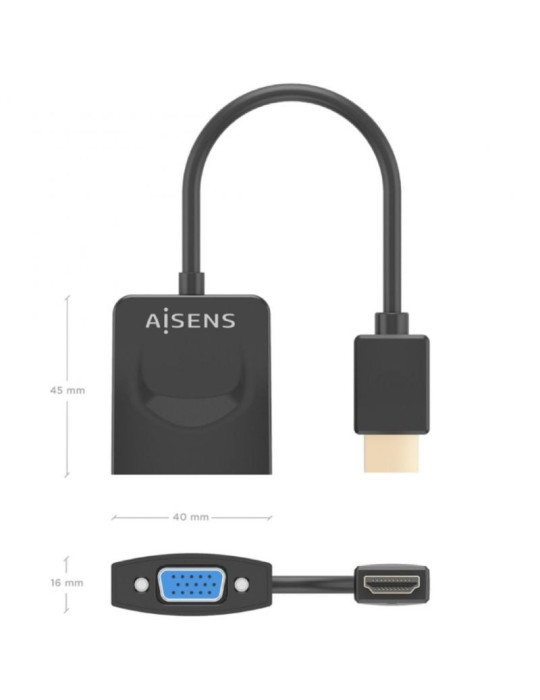 Conversor Aisens A122-0947/ HDMI Macho - SVGA Hembra/ 15cm/ Negro