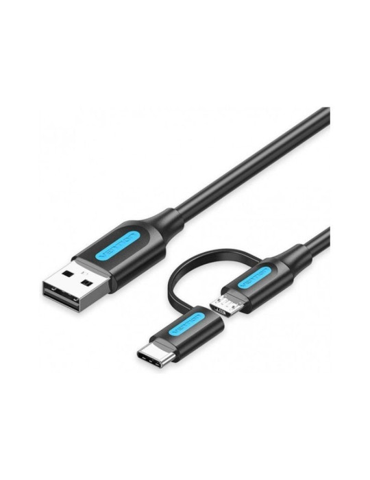 Cable USB 2.0 Vention CQDBF USB Macho - Micro USB Macho/ USB Tipo-C Macho/ 480Mbps/ 1m/ Negro