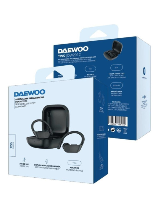 Auriculares Deportivos Bluetooth Daewoo TWS SPORT DW2012 con estuche de carga/ Autonomía 3h/ Negros