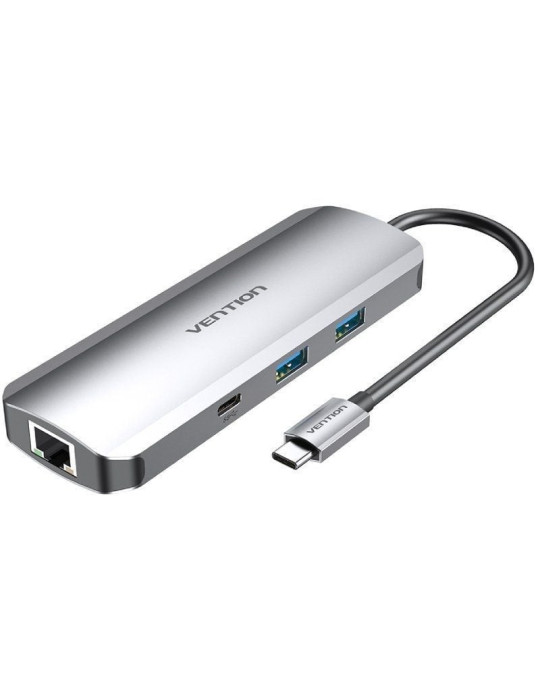 Docking USB Tipo-C Vention TOMHB/ 1xHDMI 4K/ 2xUSB/ 1xUSB Tipo-C/ 1xUSB Tipo-C PD/ 1xRJ45/ 1xLector Tarjetas SD y MicroSD/ Jack 