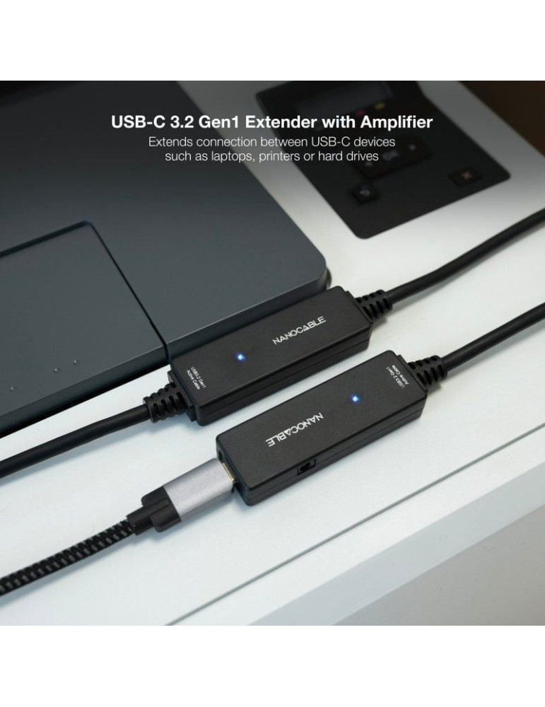 Cable Alargador USB Tipo-C 3.2 con Amplificador Nanocable 10.01.1312/ USB Tipo-C Macho - USB Tipo-C Hembra/ 10m/ Negro