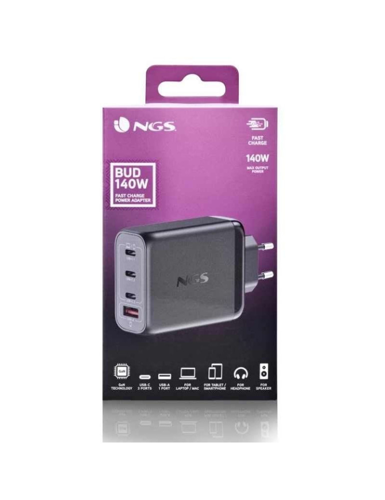 Cargador de Portátil GaN NGS BUD 140W/ 140W/ Automático/ Voltaje 5-21V