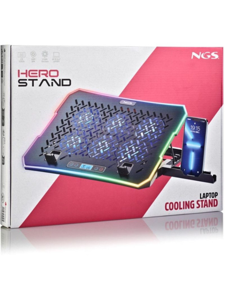 Soporte Refrigerante NGS Hero Stand para Portátiles hasta 15.6"/ Iluminación LED