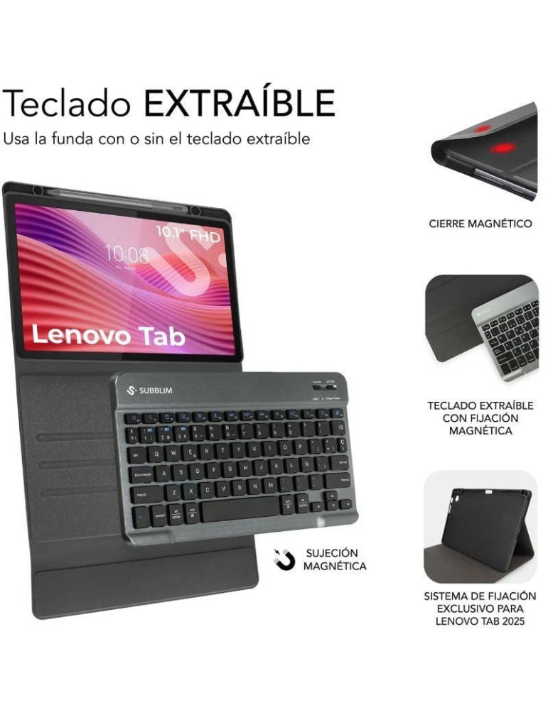 Funda con Teclado Subblim Shock Case Lenovo Tab 10.1" 2025/ Negra